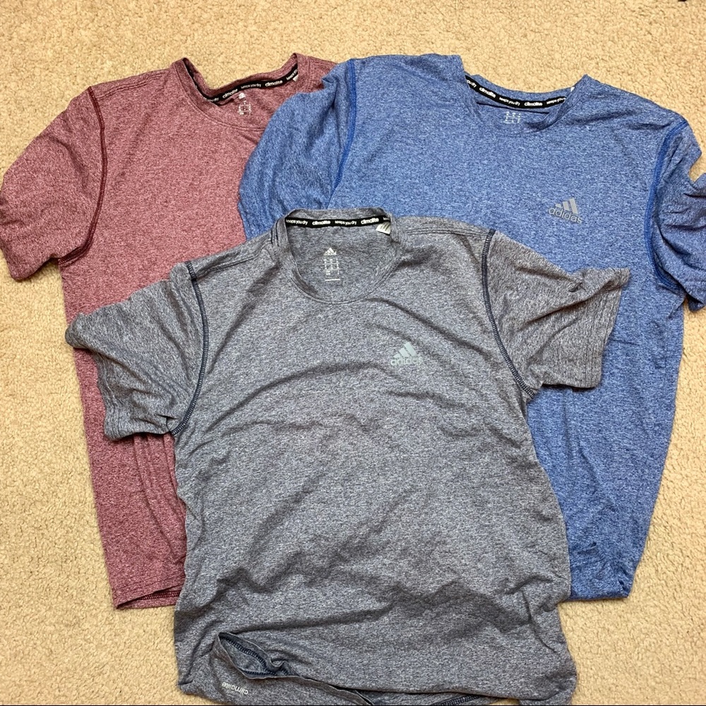 3 Adidas Climalite T-Shirt Lot M Red Blue Gray